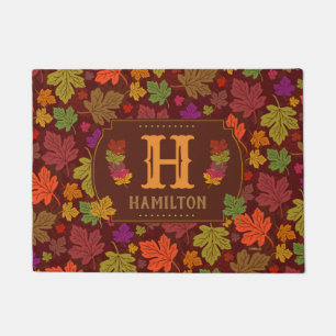 Paillasson Automne personnalisé coloré décoré d'un monogr