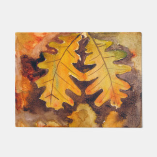 Paillasson avec aquarelle de feuilles automnales