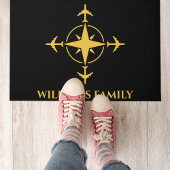 Paillasson Avion de Voyage Compas Aviation Black Gold Custom