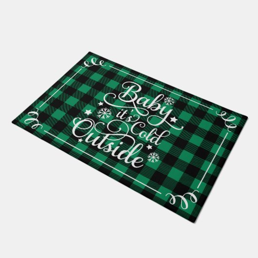Paillasson Baby Its Cold Outside Green Buffalo Plaid Holiday (Incliné)