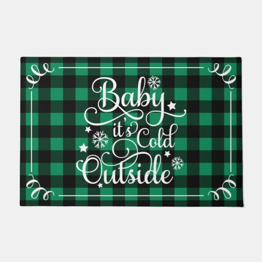 Paillasson Baby Its Cold Outside Green Buffalo Plaid Holiday (Devant)