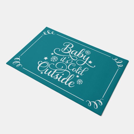 Paillasson Baby Its Cold Outside Teal Script Holiday (Incliné)