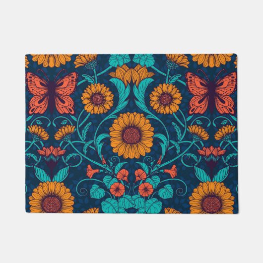 Paillasson Baies Art Nouveau en bleu et jaune (Devant)