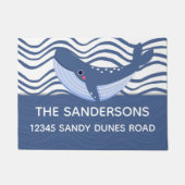 Paillasson Baleine nautique et vagues Gris Bleu et Blanc (Devant)