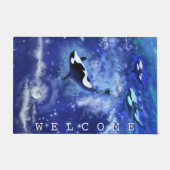 Paillasson Baleines tueuses Porte bleu Pleine lune nuit (Devant)