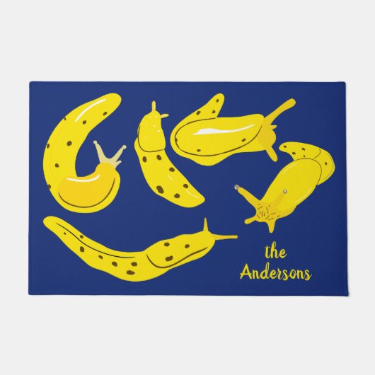 Paillasson Banana Slugs Graphisme Jaune et Bleu Personnalisé (Devant)