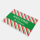 Paillasson Bandes de bonbons en rouge et vert avec nom (Incliné)