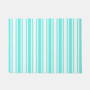 Paillasson Bandes de bonbons turquoise et blanche
