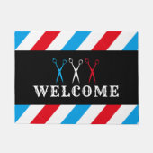 Paillasson Barber Barbershop Blue Red Strips Bienvenue (Devant)