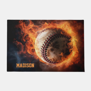Paillasson Baseball de texte personnalisé en feu