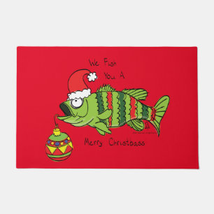 Paillasson Basse de Noël amusante Pêche Poisson Caricature