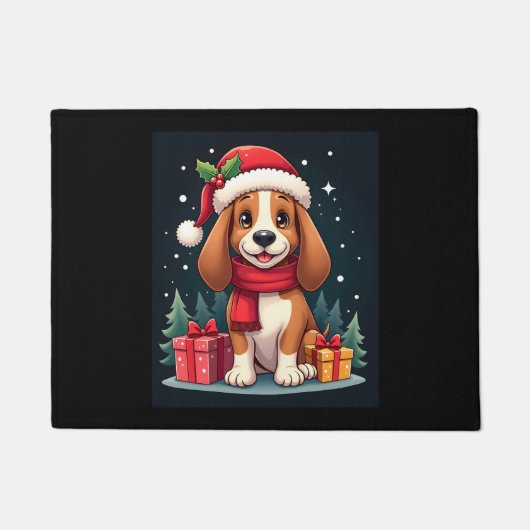 Paillasson Basset Hound Chien vêtements de Noël Santa Hat Chi (Devant)