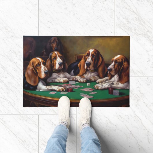 Paillasson Basset Hound Chiens Jouer Poker Art (Intérieur)