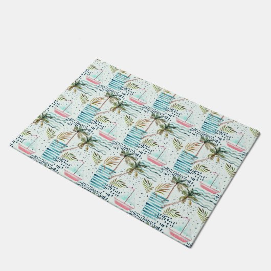 Paillasson Bateau à voile couleur marine avec Motif Palm Tree (Incliné)