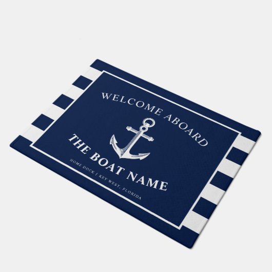 Paillasson Bateau et capitaine nautiques Name Navy Stripes (Incliné)
