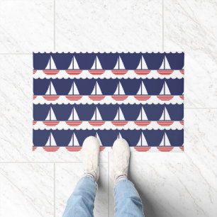 Paillasson Bateau nautique Motif Marine Bleu et Rouge
