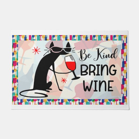 Paillasson Be Kind Apportez Vin amoureux des chats, cadeau po (Devant)