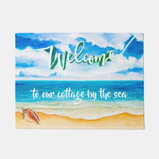 Paillasson Beach Cottage Aquarelle Côte d'Océan (Devant)