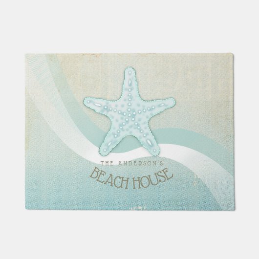 Paillasson Beach House Nautical Starfish Aqua Blue ID623 (Devant)