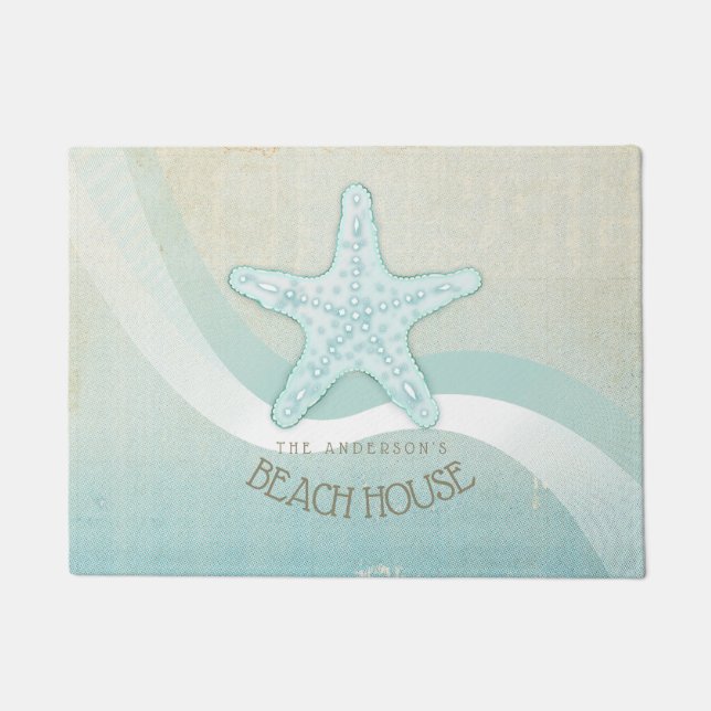 Paillasson Beach House Nautical Starfish Aqua Blue ID623 (Devant)