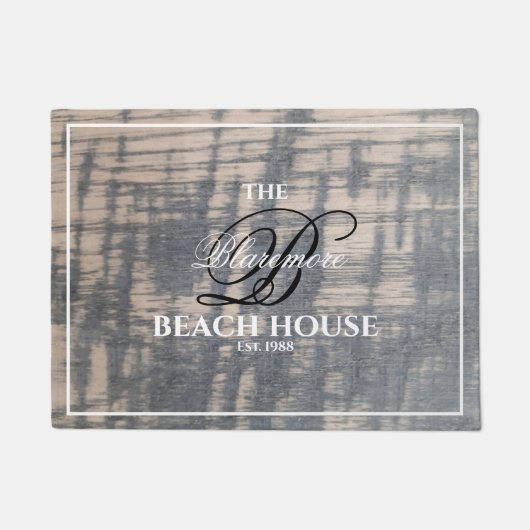Paillasson Beach House Rustic Wood Effet Script de nom blanc (Devant)