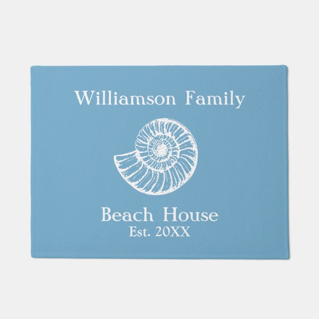 Paillasson Beach House Shell Blue Monogramme (Devant)