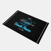 Paillasson Beach House Turquoise Nom Blanc Initial Monogramme (Incliné)