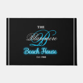 Paillasson Beach House Turquoise Nom Blanc Initial Monogramme (Devant)
