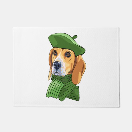 Paillasson Beagle de chien en vert béret français (Devant)