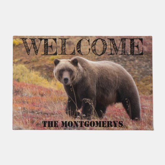 Paillasson Bear Walking In Fall Coloured Grass Photo Custom (Devant)