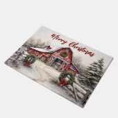 Paillasson Beau hiver neigeux Rustic Red Grange Noël (Incliné)