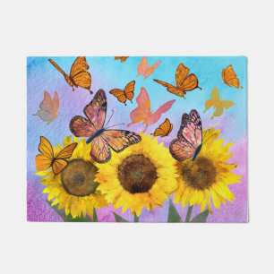 Paillasson Beau Jardin aux fleurs de tournesol Papillons