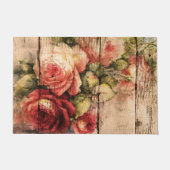 Paillasson Beaux Roses peints sur bois rustique (Devant)