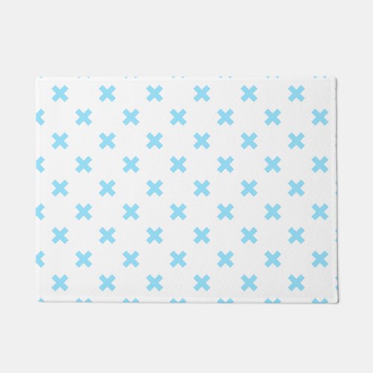 Paillasson Bébé bleu croix coutures sur blanc (Devant)