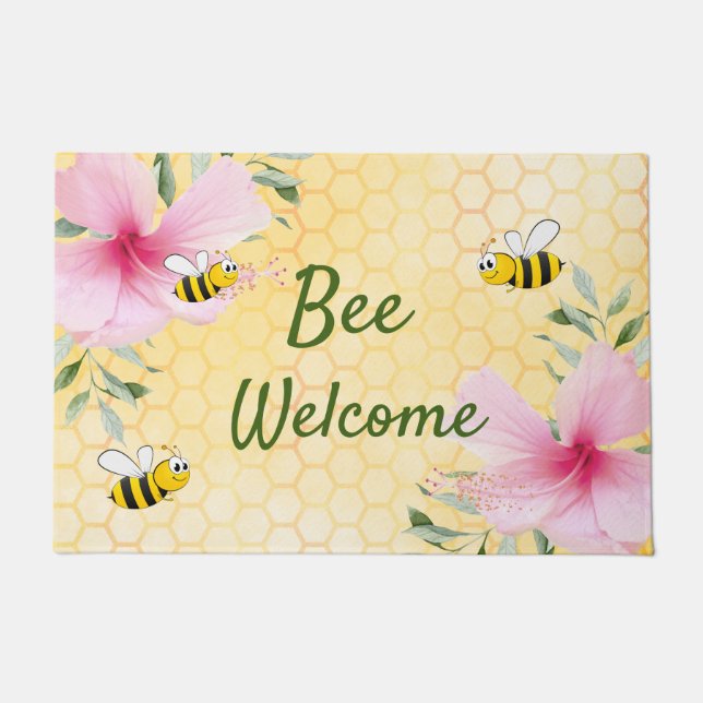 Paillasson Bee Welcome bumble abeilles jaune nid d'abeille (Devant)