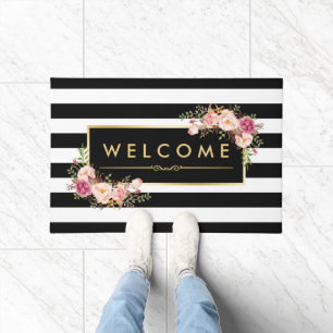 Paillasson Belle Décor Floral Noir Blancs