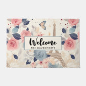 Paillasson Belles Fleurs et Tour Eiffel Paris Bienvenue (Devant)