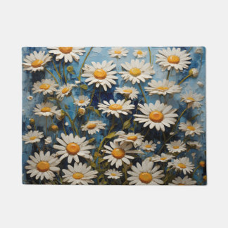 Paillasson Belles marguerites sur arrière - plan bleu