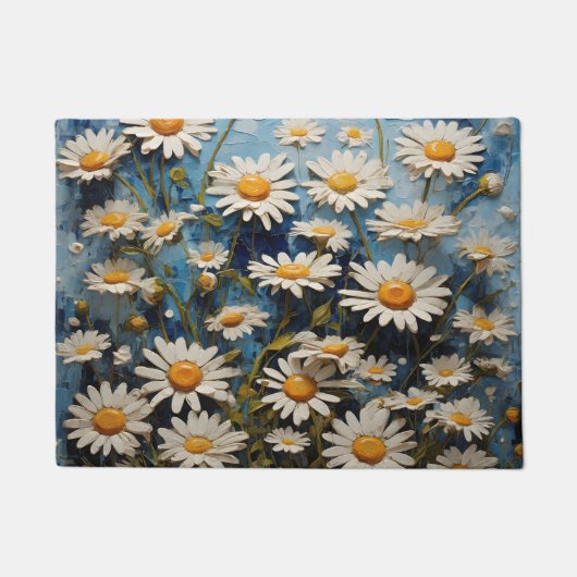 Paillasson Belles marguerites sur arrière - plan bleu (Devant)