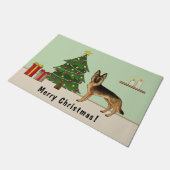 Paillasson Berger Allemand Noir Et Tan Et Arbre De Noël (Incliné)