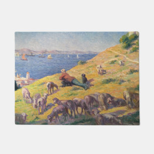 Paillasson Berger Avec Ses Moutons Regardant La Mer