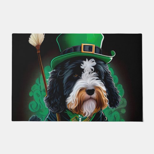 Paillasson Bernedoodle Chien conduisant vélo St. Patrick's Da (Devant)