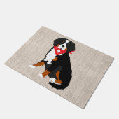 Paillasson Bernese Mountain Dog Croix suisse Tan Burlap (Incliné)