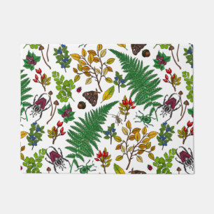 Paillasson Berries forestières, feuilles et buissons sur blan
