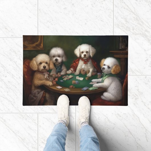Paillasson Bichon Frise Chiens Jouer Poker Art (Intérieur)