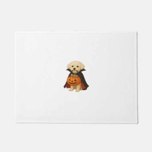 Paillasson Bichon Frisé Halloween Vampire Pup avec Citrouille (Devant)
