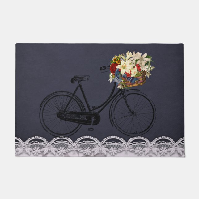 Paillasson bicyclette bleue de vélo de fleur de porte (Devant)