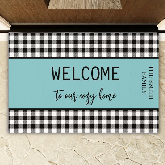 Paillasson Bienvenida Farmhouse Black Buffalo Plaid - Verde a