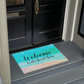 Paillasson Bienvenue à Beach House Ocean Black Text
