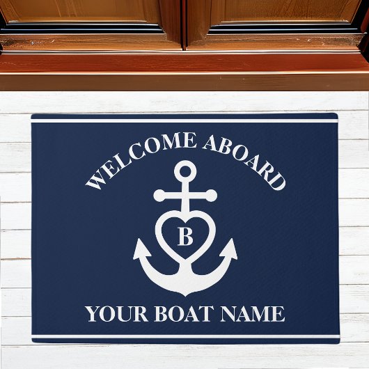 Paillasson Bienvenue à bord de l'Ancre cardiaque Nom du batea